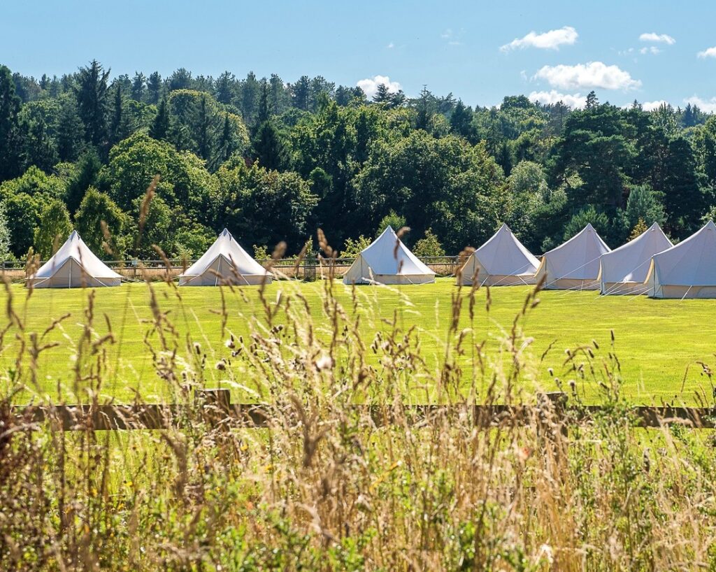 Bell tent village in Yorkshire wedding