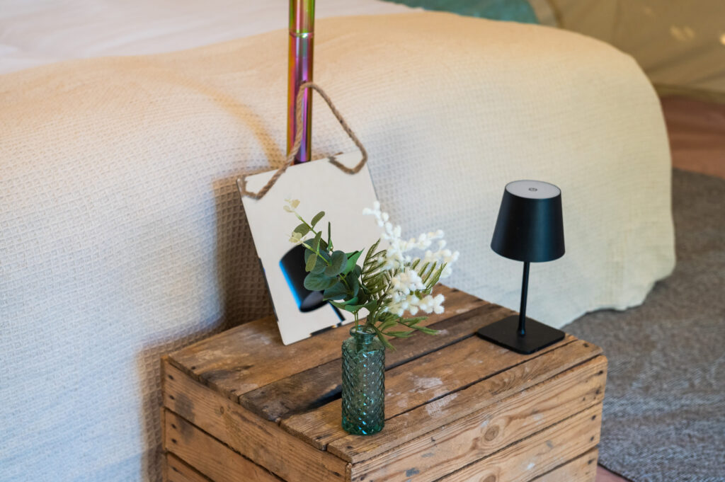Bell tent interior Yorkshire wedding