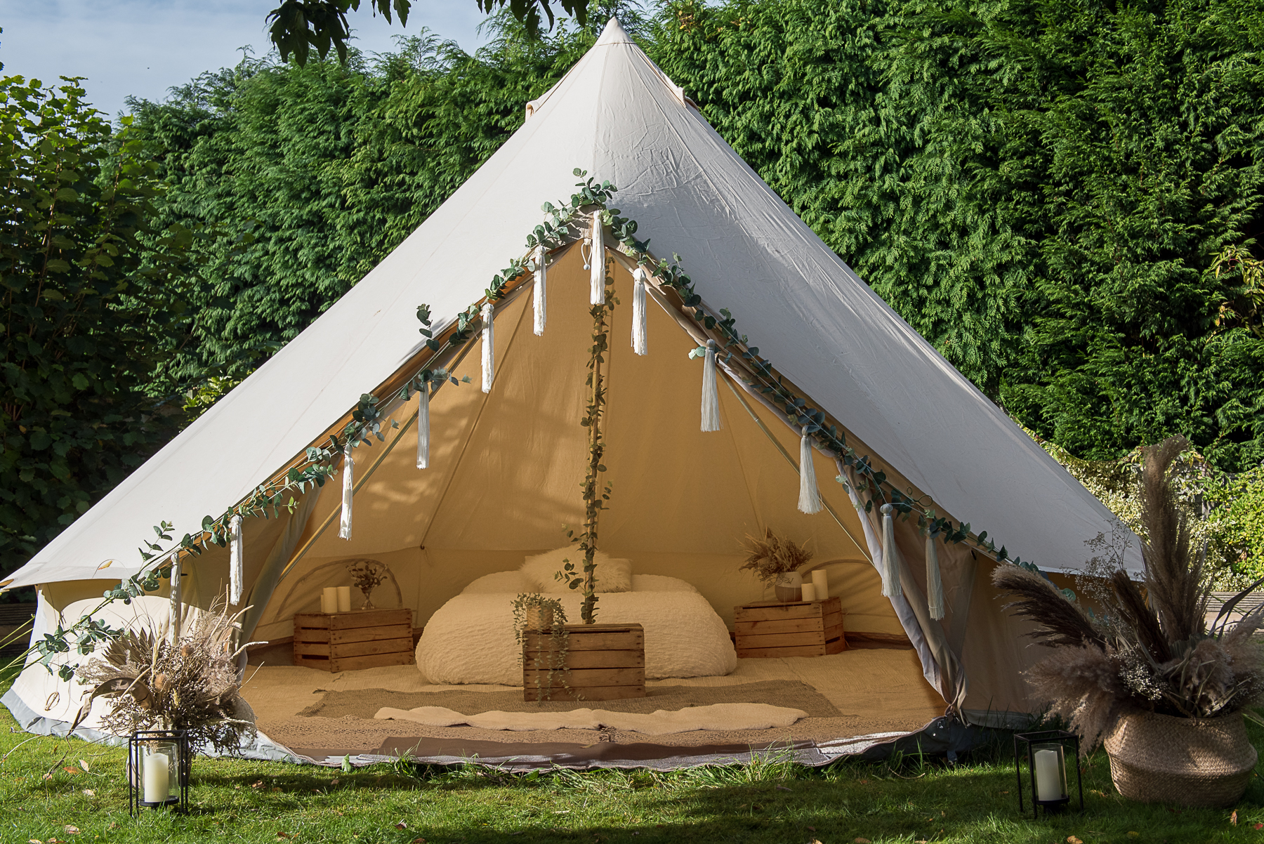 Large dressed bell tent exterior